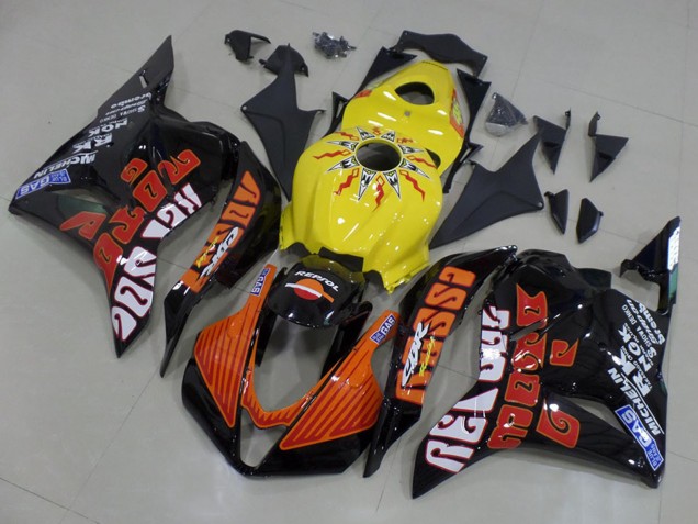 2009-2012 Honda CBR600RR Motorcycle Fairings - Yellow Orange Glossy Black Rossi Racing Canada for Sale