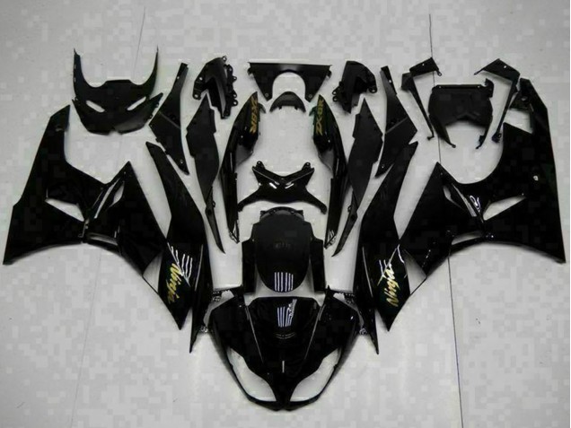 2009-2012 Kawasaki ZX6R Motorcycle Fairings - Glossy Black Gold Ninja Canada for Sale