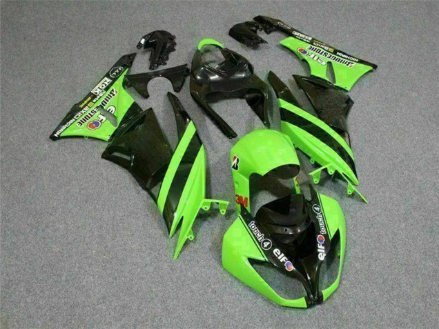 2009-2012 Kawasaki ZX6R Motorcycle Fairings - Green Glossy Black Elf Touch4 Bridgestone Canada for Sale