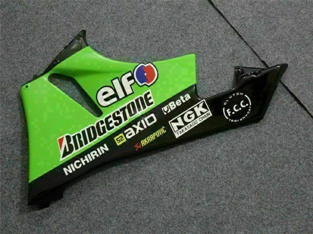 2009-2012 Kawasaki ZX6R Motorcycle Fairings - Green Glossy Black Elf Touch4 Bridgestone Canada for Sale