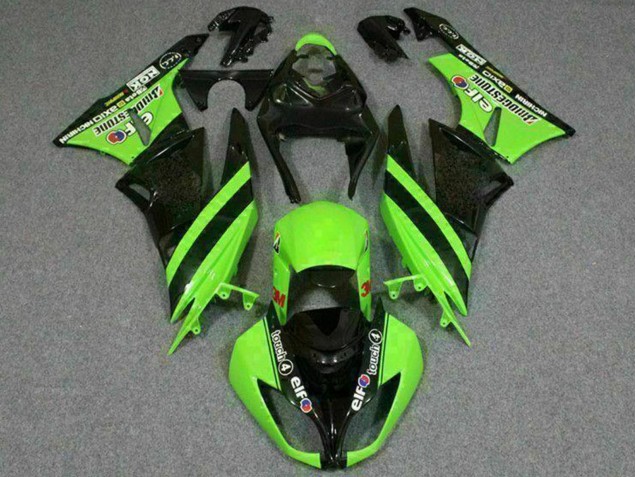 2009-2012 Kawasaki ZX6R Motorcycle Fairings - Green Glossy Black Elf Touch4 Bridgestone Canada for Sale