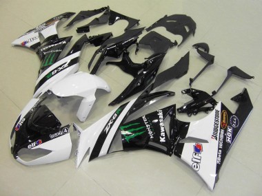 2009-2012 Kawasaki ZX6R Motorcycle Fairings - White Glossy Black Green Elf Touch4 Monster Bridgestone Canada for Sale