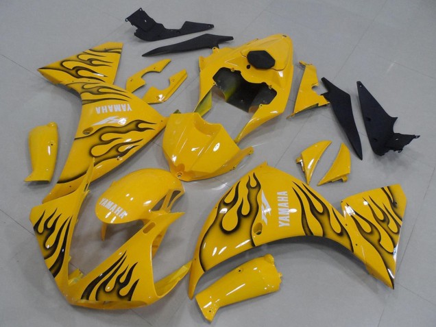 2012-2014 Yamaha YZF R1 Motorcycle Fairings - Yellow Black Flame Canada for Sale