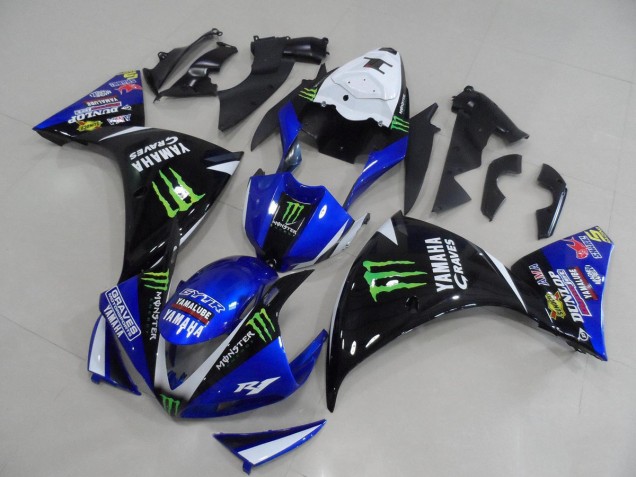 2012-2014 Yamaha YZF R1 Motorcycle Fairings - White Blue Glossy Black Green Graves Yamalube Monster Canada for Sale