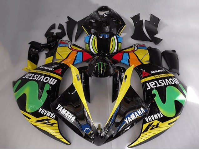 2012-2014 Yamaha YZF R1 Motorcycle Fairings - Glossy Black Yellow Green White Blue MoviStar Monster Canada for Sale