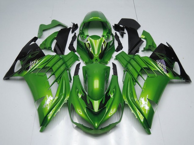 2012-2024 Kawasaki ZX14R ZZR1400 Motorcycle Fairings - Green Glossy Black Flame White Ninja Canada for Sale