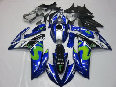 2015-2018 Yamaha YZF R3 Motorcycle Fairings - Blue White Black Green MoviStar Monster Canada for Sale