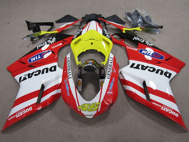2007-2014 Ducati 1198 Motorcycle Fairings - White Yellow Red Generali 46 Canada for Sale