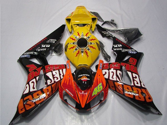 2006-2007 Honda CBR1000RR Motorcycle Fairings - Yellow Orange Glossy Black Rossi Repsol 46 Canada for Sale
