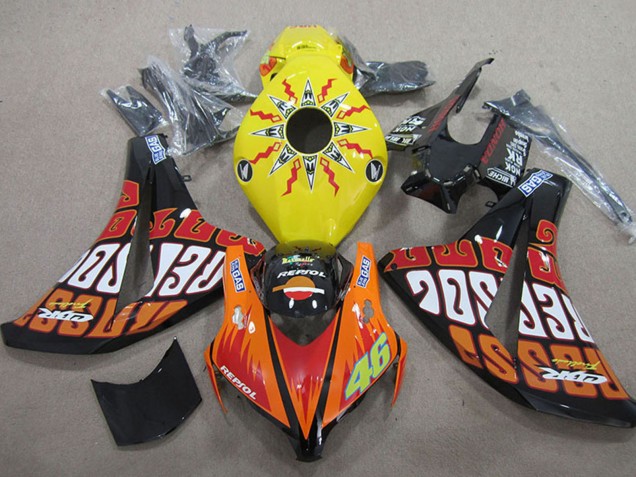 2008-2011 Honda CBR1000RR Motorcycle Fairings - Yellow Orange Glossy Black Rossi Repsol 46 Canada for Sale
