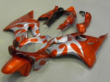 2004-2007 Honda CBR600 F4i Motorcycle Fairings - Silver Orange Flame Canada for Sale