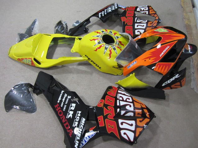 2003-2004 Honda CBR600RR Motorcycle Fairings - Yellow Orange Glossy Black Rossi Repsol 46 Canada for Sale