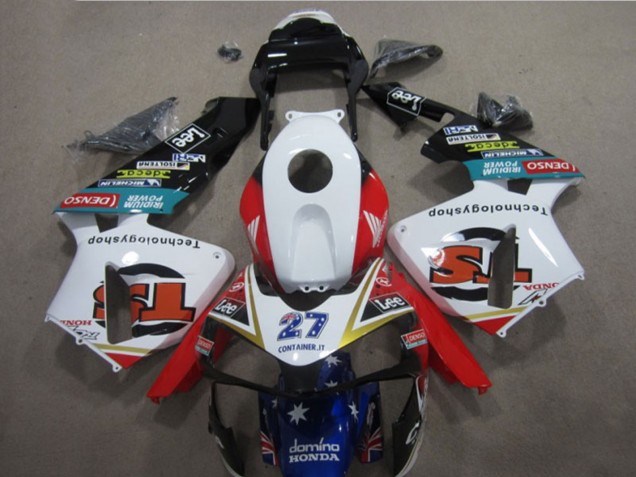 2005-2006 Honda CBR600RR Motorcycle Fairings - White Red Blue Glossy Black Star Lee 27 Canada for Sale