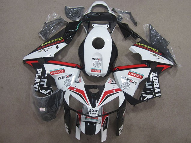 2005-2006 Honda CBR600RR Motorcycle Fairings - White Red Black Star Lock Playboy Canada for Sale