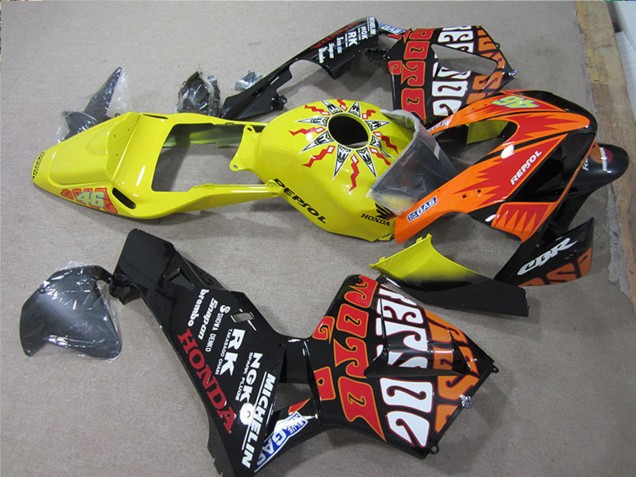 2005-2006 Honda CBR600RR Motorcycle Fairings - Black Orange Yellow Rossi Repsol Canada for Sale