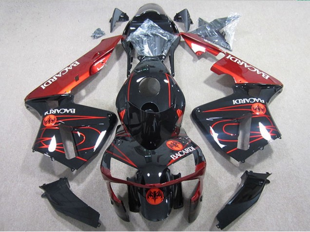 2005-2006 Honda CBR600RR Motorcycle Fairings - Glossy Black Red BACARDI Canada for Sale