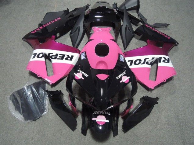 2005-2006 Honda CBR600RR Motorcycle Fairings - Glossy Black Pink Repsol Canada for Sale