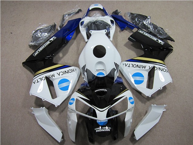 2005-2006 Honda CBR600RR Motorcycle Fairings - White Blue Yellow Glossy Black Konica Minolta Canada for Sale