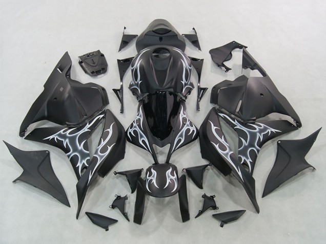 2007-2008 Honda CBR600RR Motorcycle Fairings - Matte Black Silver Flame Canada for Sale