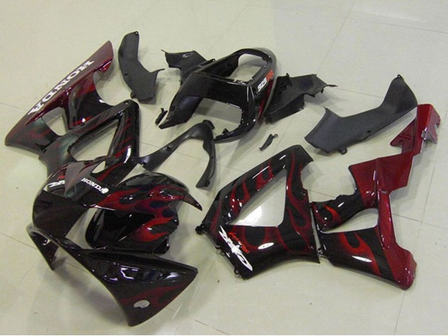 2000-2001 Honda CBR900RR 929 Motorcycle Fairings - Glossy Black Red Flame Canada for Sale