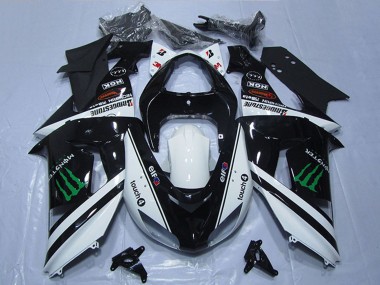 2006-2007 Kawasaki ZX10R Motorcycle Fairings - White Glossy Black Green Elf Touch4 Monster Canada for Sale