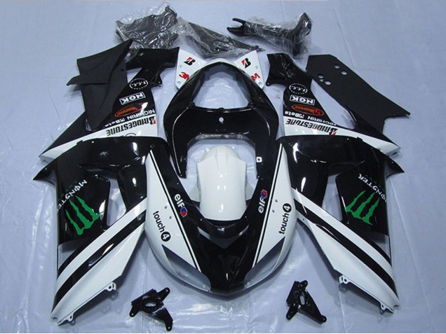 2006-2007 Kawasaki ZX10R Motorcycle Fairings - White Glossy Black Green Elf Touch4 Monster Canada for Sale