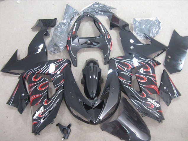 2006-2007 Kawasaki ZX10R Motorcycle Fairings - Glossy Black Red White Flame Canada for Sale