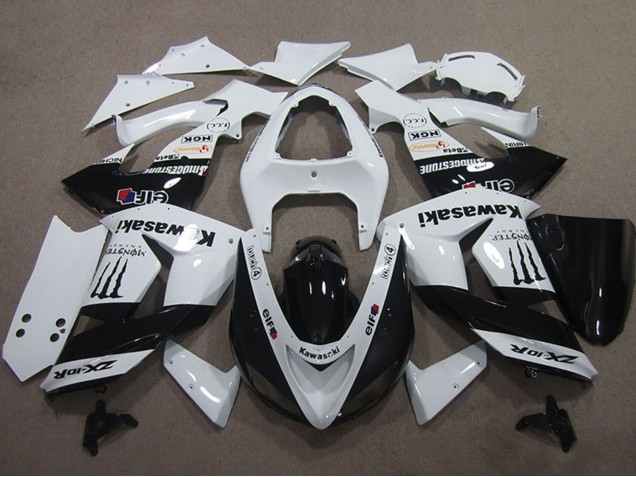 2006-2007 Kawasaki ZX10R Motorcycle Fairings - White Glossy Black Elf Touch4 Monster Energy Canada for Sale