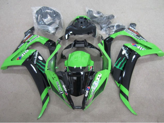 2011-2015 Kawasaki ZX10R Motorcycle Fairings - Green Glossy Black Green Elf Touch4 Monster Canada for Sale