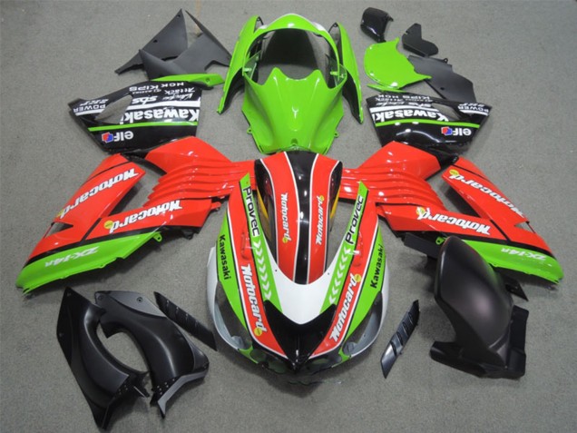 2006-2011 Kawasaki ZX14R ZZR1400 Motorcycle Fairings - Green Red White Black Elf Motocard Canada for Sale