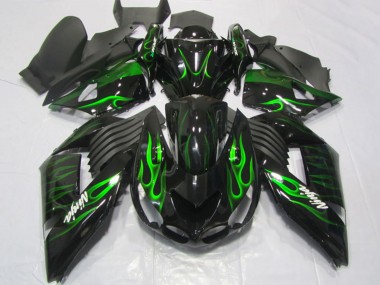 2006-2011 Kawasaki ZX14R ZZR1400 Motorcycle Fairings - Glossy Black Green Flame Canada for Sale