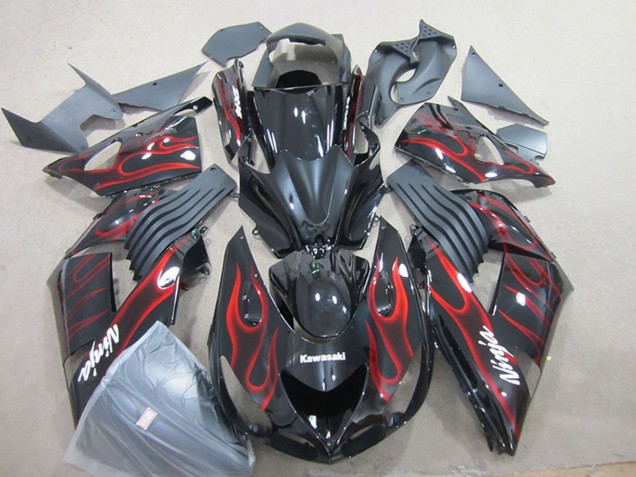 2006-2011 Kawasaki ZX14R ZZR1400 Motorcycle Fairing - Glossy Black Red Flame Canada for Sale