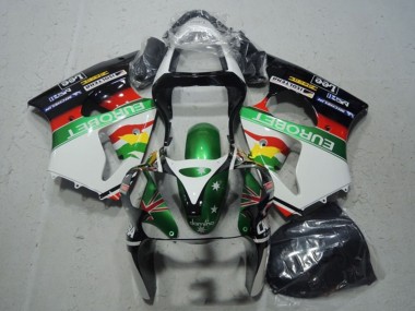 2000-2002 Kawasaki ZX6R Motorcycle Fairings - White Green Red Yellow Black Star EuroBet Canada for Sale