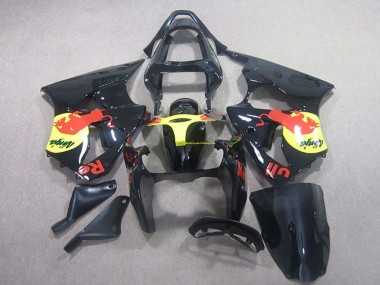 2000-2002 Kawasaki ZX6R Motorcycle Fairing - Glossy Black Yellow Red Bull Canada for Sale