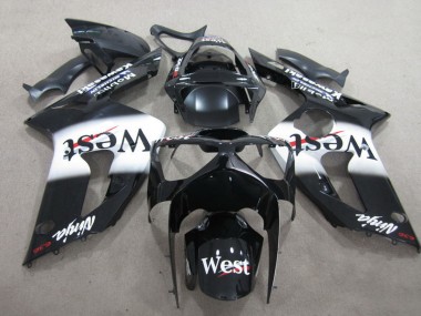 2003-2004 Kawasaki ZX6R Motorcycle Fairing - Glossy Black White West Canada for Sale