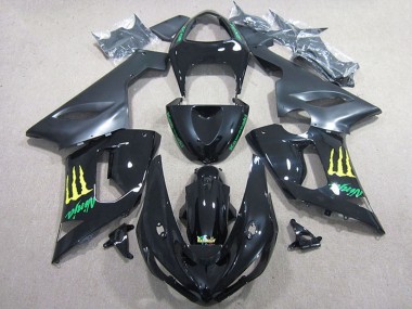 2005-2006 Kawasaki ZX6R Motorcycle Fairing - Glossy Black Yellow Monster Canada for Sale