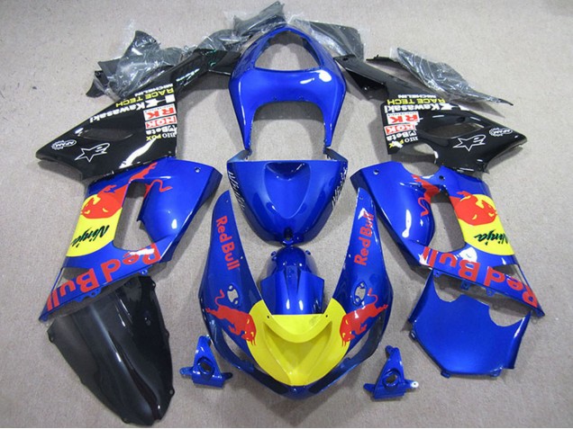 2005-2006 Kawasaki ZX6R Motorcycle Fairings - Blue Yellow Black Red Bull Canada for Sale