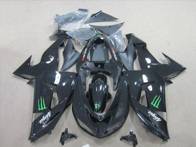 2007-2008 Kawasaki ZX6R Motorcycle Fairings - Black Ninja Green Monster Canada for Sale