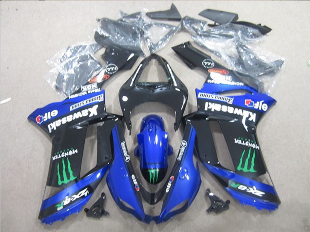 2007-2008 Kawasaki ZX6R Motorcycle Fairings - Black Blue Green Monster Canada for Sale