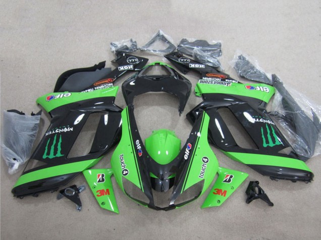2007-2008 Kawasaki ZX6R Motorcycle Fairings - Green Black 3M Monster Canada for Sale