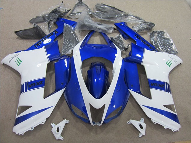 2007-2008 Kawasaki ZX6R Motorcycle Fairings - Blue White Monster Canada for Sale