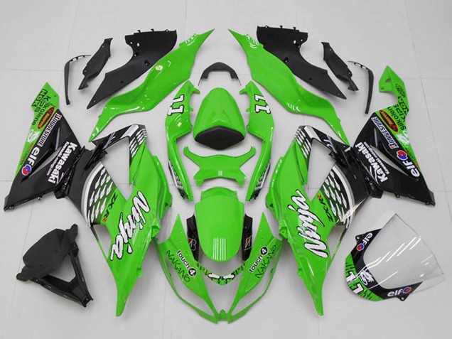 2013-2018 Kawasaki ZX6R Motorcycle Fairings - Green White Silver Black Elf Touch4 Bridgestone 11 Canada for Sale