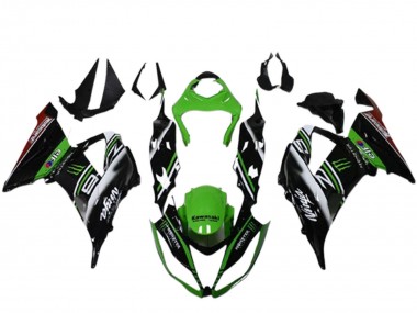 2013-2018 Kawasaki ZX6R Motorcycle Fairings - Green Black White Elf Monster Canada for Sale