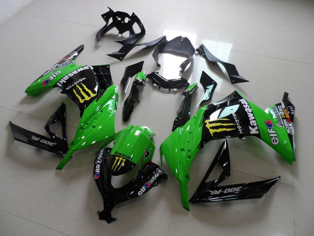 2013-2018 Kawasaki ZX300R Motorcycle Fairings - Green Glossy Black Yellow Elf Touch4 Monster Canada for Sale