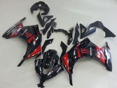 2013-2018 Kawasaki ZX300R Motorcycle Fairings - Glossy Black Red Elf Touch4 Monster Canada for Sale