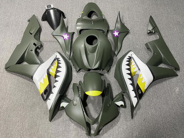2007-2008 Honda CBR600RR Motorcycle Fairings - Army Green White Yellow Shark Canada for Sale