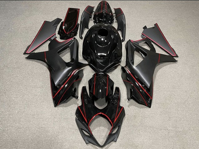 2007-2008 Suzuki GSXR 1000 Motorcycle Fairings - Glossy Black Matte Black Red Trim Canada for Sale
