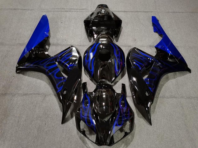 2006-2007 Honda CBR1000RR Motorcycle Fairing - Glossy Black Blue Flame Canada for Sale