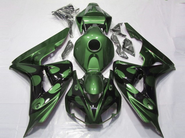 2006-2007 Honda CBR1000RR Motorcycle Fairings - Green Glossy Black Flame Canada for Sale