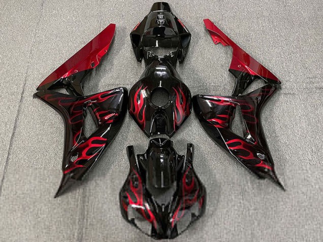 2006-2007 Honda CBR1000RR Motorcycle Fairings - Glossy Black Red Flame Canada for Sale